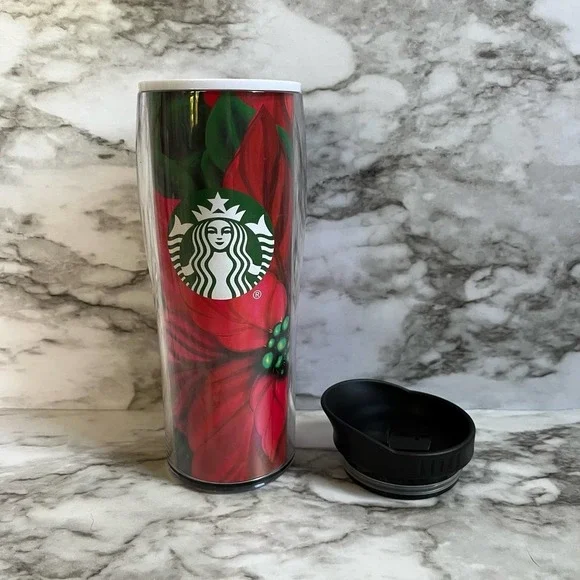 NWOT Starbucks Holiday Poinsettia 16 oz Coffee Tea Travel Mug - Picture 3 of 5